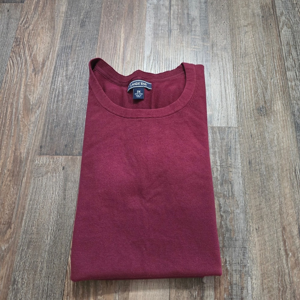 Lands' End Sweater Top Women 2X Burgundy Short Sleeve Crew Neck Ribbed Hem
